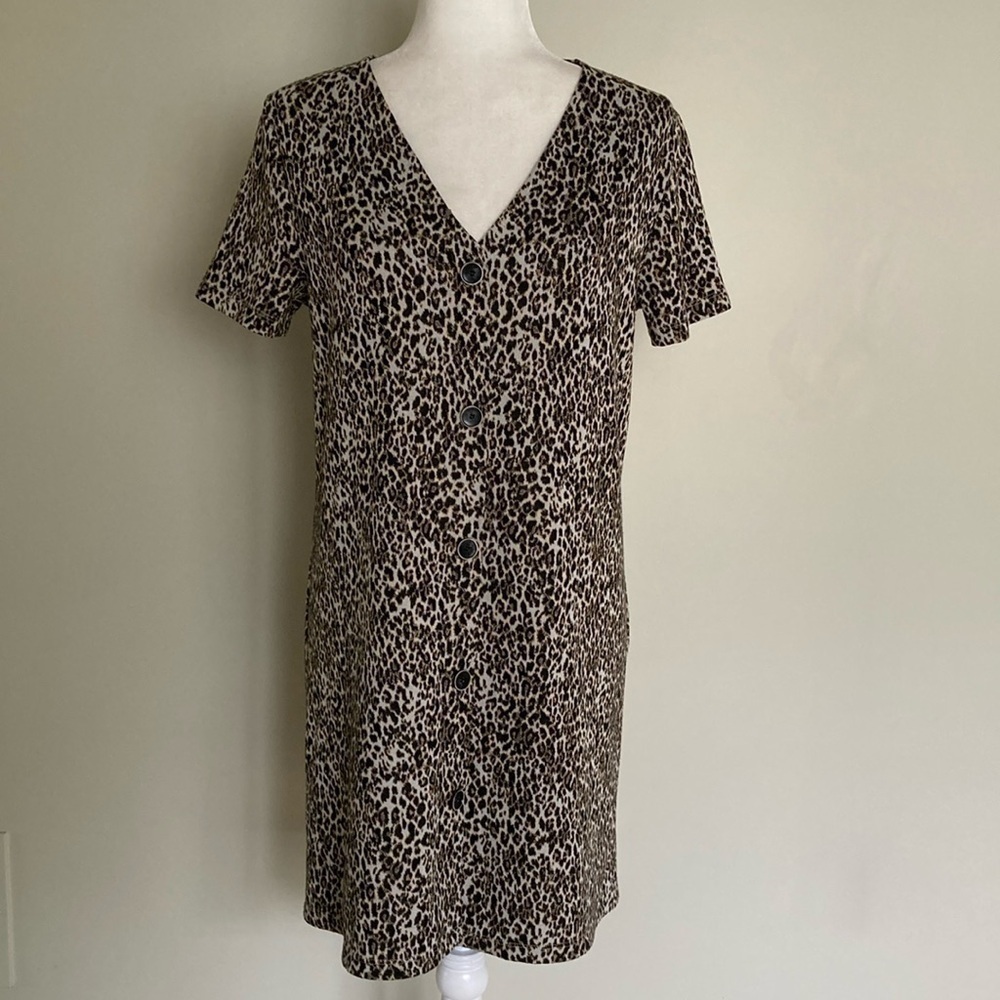 Mango Leopard Print Short Sleeve Dress